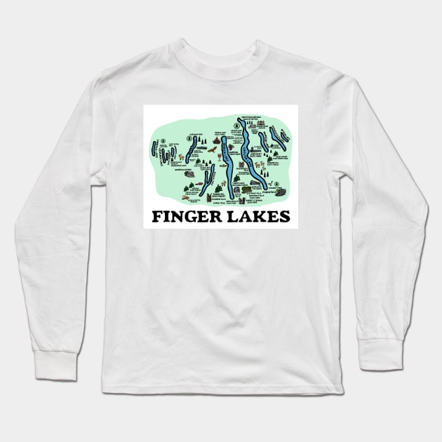 Finger Lakes Map Long Sleeve T-Shirt by fiberandgloss